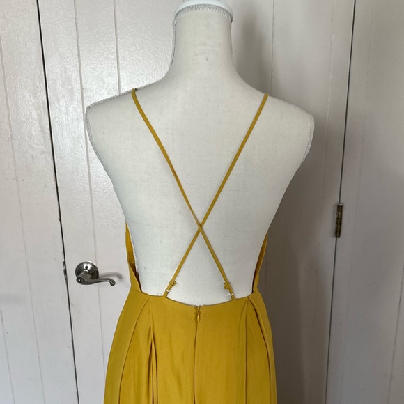 Marigold Mustard Yellow Maxi Long Med Boho Cocktail Dress Slit low Back Plunge - Picture 6 of 9